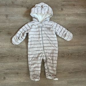Carter’s Fleece Winter Pram Jacket Size 0-3 Gray and White Striped